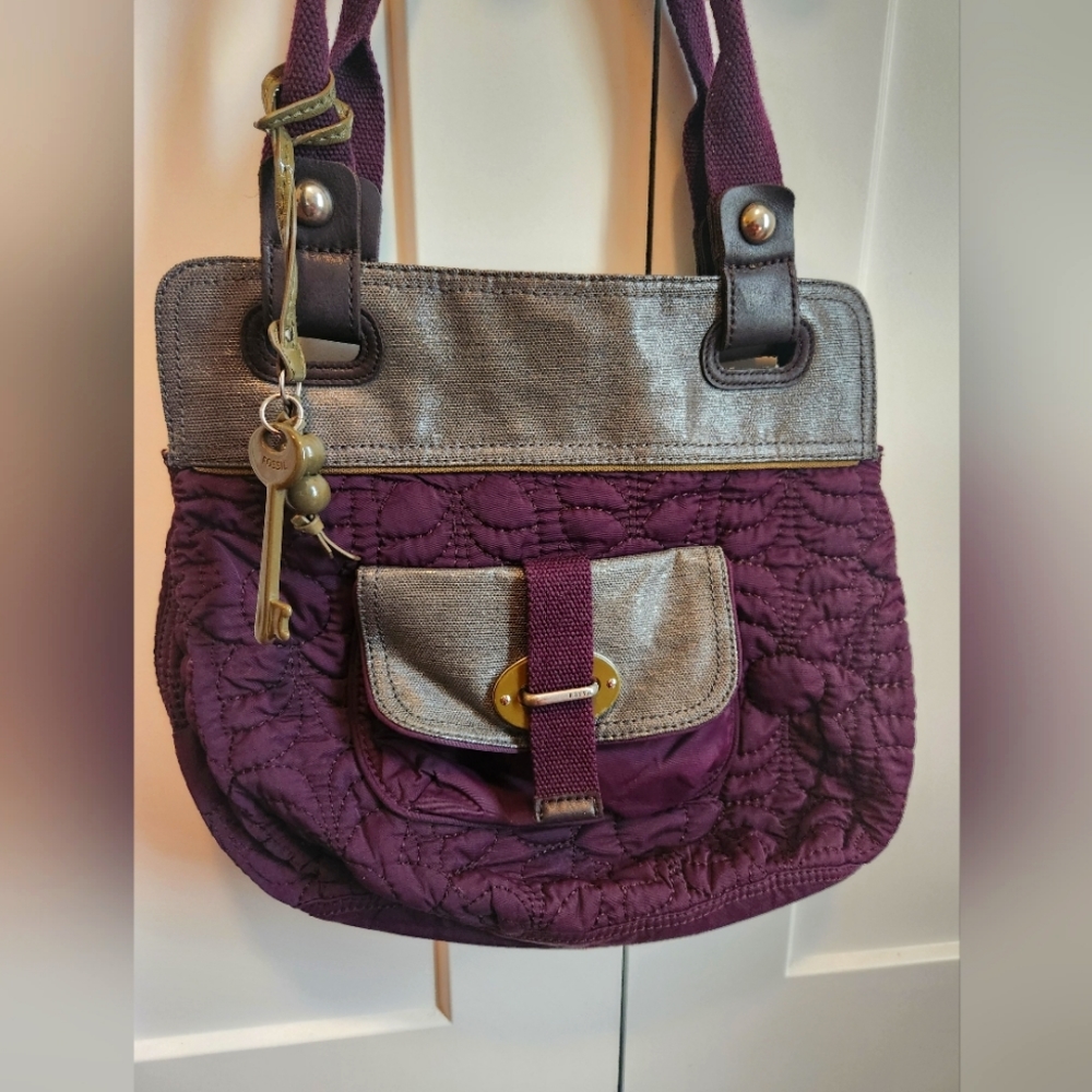 Fossil Purple and Silver Shoulder Bag